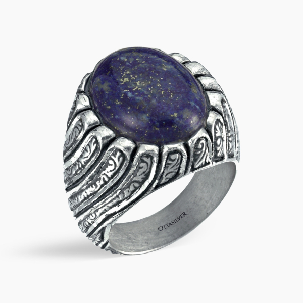Lapis Lazuli Taşlı Burgu Tasarımlı Yüzük