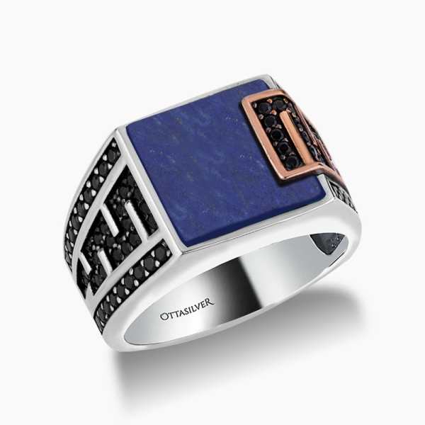Lapis Lazuli ve Zirkon Taşlı Gümüş Yüzük