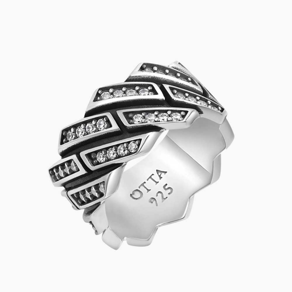 Beyaz Zirkon Taşlı Gümüş Band Yüzük – 12,5 mm