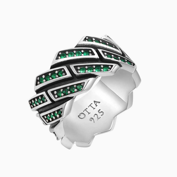 Yeşil Zirkon Taşlı Gümüş Band Yüzük – 12,5 mm