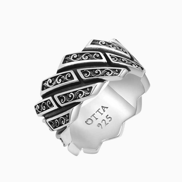 El İşlemeli Gümüş Band Yüzük – 12,5 mm