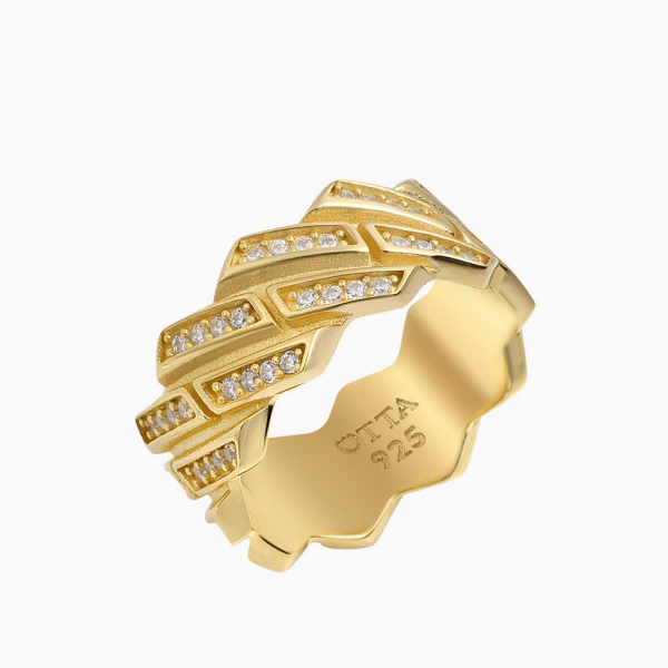 Beyaz Zirkon Taşlı 18 Ayar Altın Vermeil Band Yüzük – 10 mm