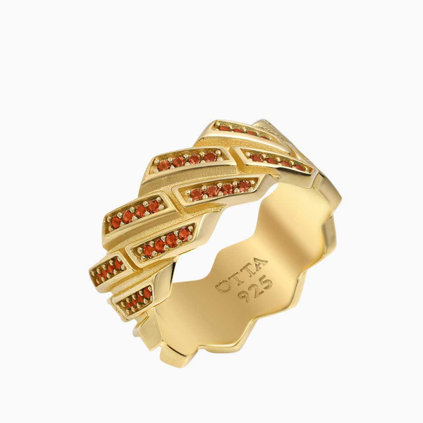 Kırmızı Zirkon Taşlı 18 Ayar Altın Vermeil Band Yüzük – 10 mm