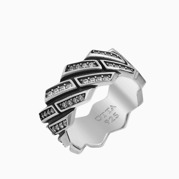 Beyaz Zirkon Taşlı Gümüş Band Yüzük – 10 mm