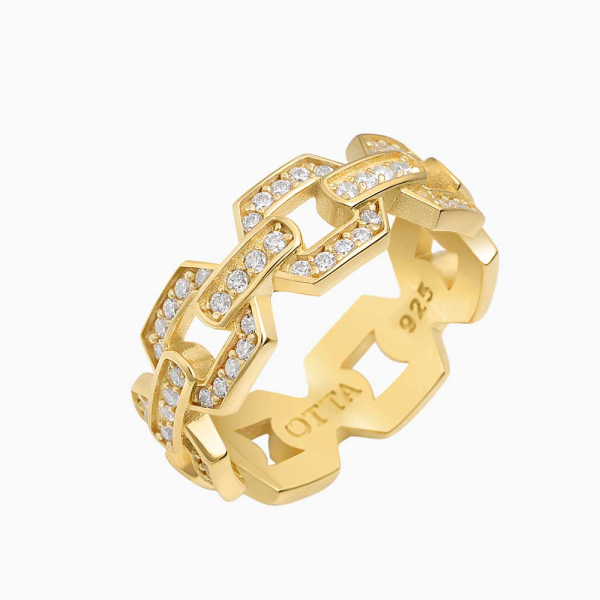 Beyaz Zirkon Taşlı 18 Ayar Altın Vermeil Zincir Band Yüzük – 8,5 mm