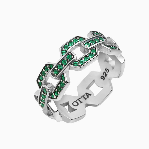 Yeşil Zirkon Taşlı Gümüş Zincir Band Yüzük – 8,5 mm