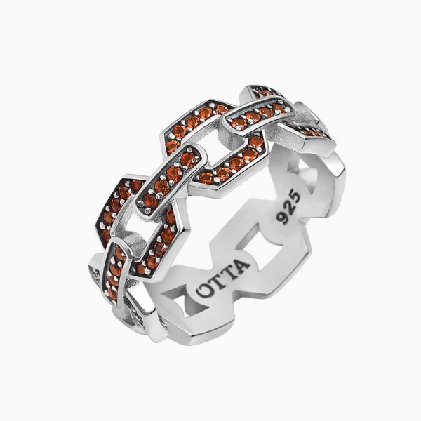 Kırmızı Zirkon Taşlı Gümüş Zincir Band Yüzük – 8,5 mm