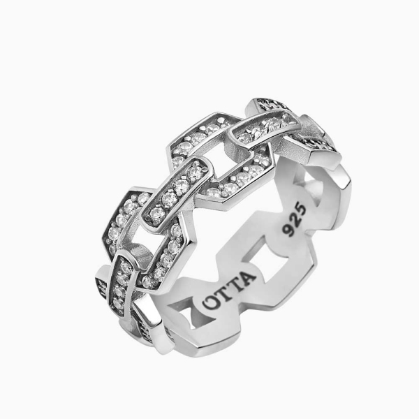 Beyaz Zirkon Taşlı Gümüş Zincir Band Yüzük – 8,5 mm