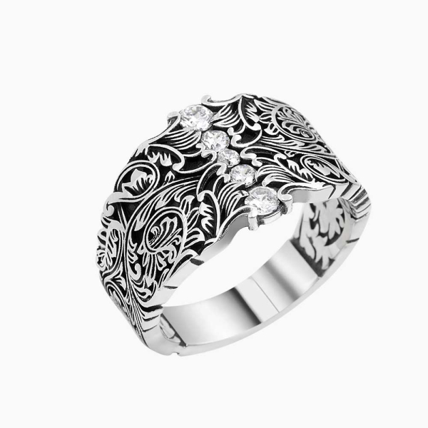 Beyaz Zirkon Taşlı Gümüş Kavisli Band Yüzük – 14 mm