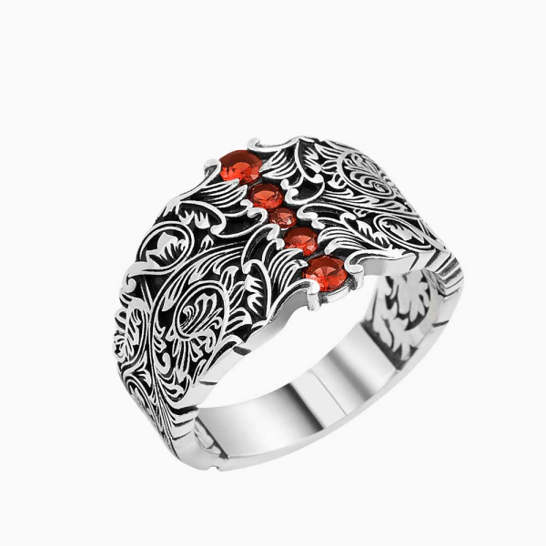 Kırmızı Zirkon Taşlı Gümüş Kavisli Band Yüzük – 14 mm