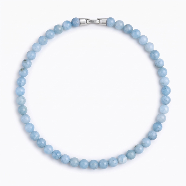 Buz Akuamarin Taşlı Boncuk Kolye – 8 mm