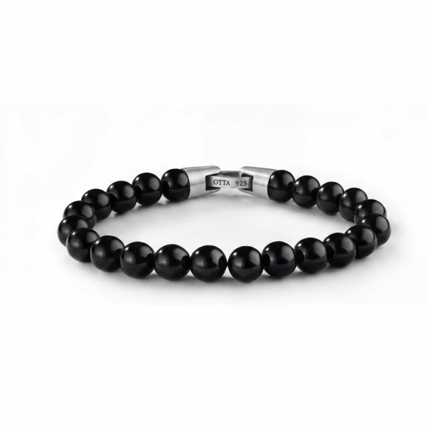 Black Onyx Stone Beads Bracelet 8mm with OTTA 925 sterling silver clasp