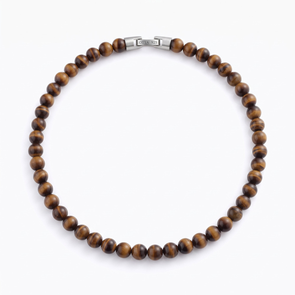 Kaplan Gözü Taşlı Boncuk Kolye – 8 mm