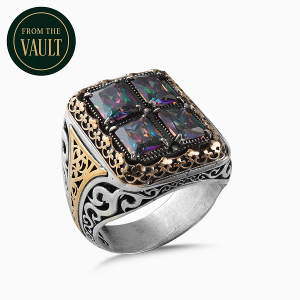 Topaz Taşlı Gravürlü Gümüş Yüzük