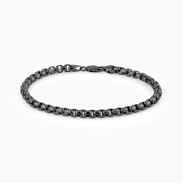 Siyah Rodyum Kaplama Yuvarlak Box Zincir Bileklik – 5 mm