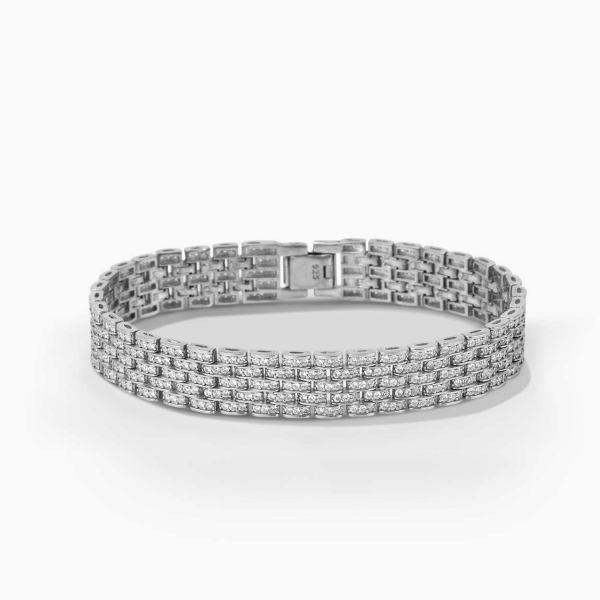 Zirkon Süslemeli Rolex Tarzı Gümüş Bileklik
