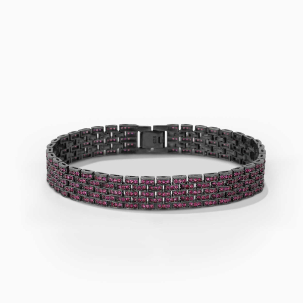 Pembe Zirkon Süslemeli Rolex Tarzı Gümüş Bileklik