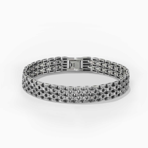Gravürlü Rolex Tarzı Gümüş Bileklik
