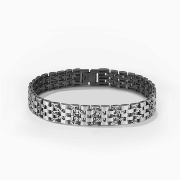 İnce Gravürlü Rolex Tarzı Gümüş Bileklik
