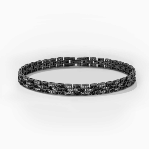 Siyah ve Beyaz 3 Sıra Rolex Tarzı Gümüş Bileklik