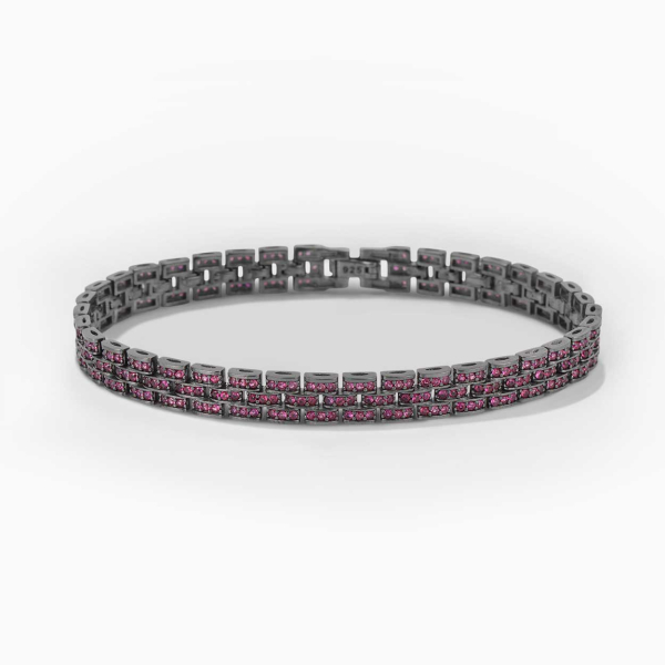 Pembe Süslemeli 3 Sıra Rolex Tarzı Gümüş Bileklik