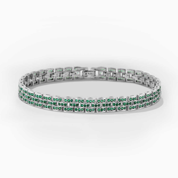 Yeşil Süslemeli 3 Sıra Rolex Tarzı Gümüş Bileklik